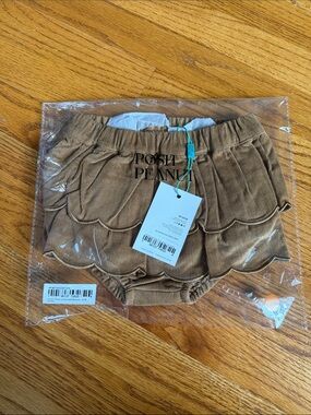 NWT Posh Peanut Camel Cotton Corduroy Scalloped Bummie.
